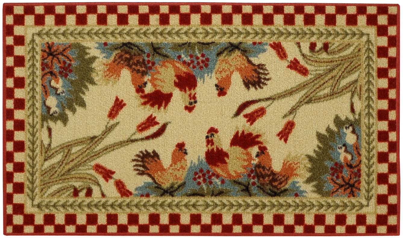 Rooster Checkered NonSlip (NonSkid) Kitchen Mat Rubber Back Rug 18" x