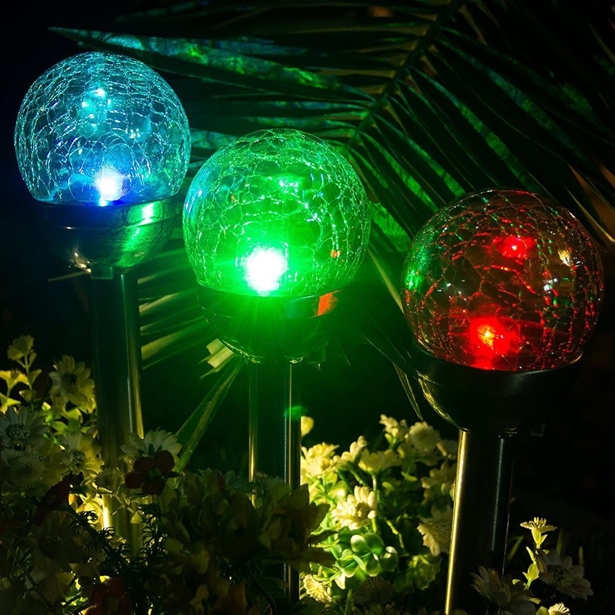 GIGALUMI Solar Lights Outdoor, Cracked Glass Ball Dual LED Garden