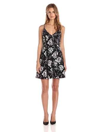 eight sixty Women's Flocked Floral Knit Fit and Flare Dress, Black/White, X-Small