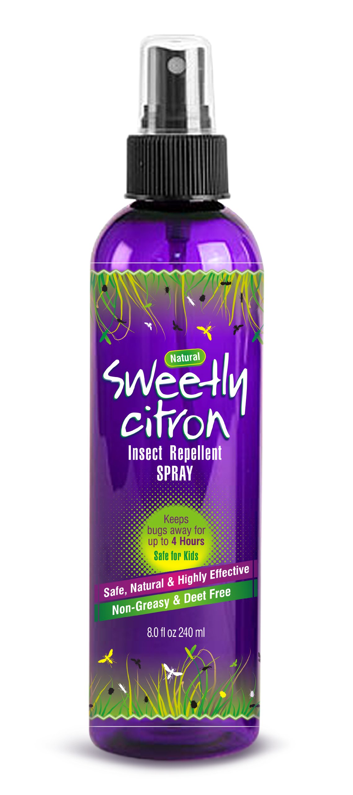 Natural Bug Repellent Kid Safe DEET Free Pleasant Scent 8 oz Spray Bo