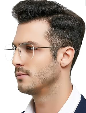 Titanium Men Rectangular Rimless Eyewear Frames Lightweight With