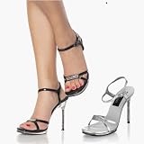 MONROE-11, 4 1/2 Stiletto Heel 1/4 Platform Sandal with Rhinestones in Black or Silver by Pleaser