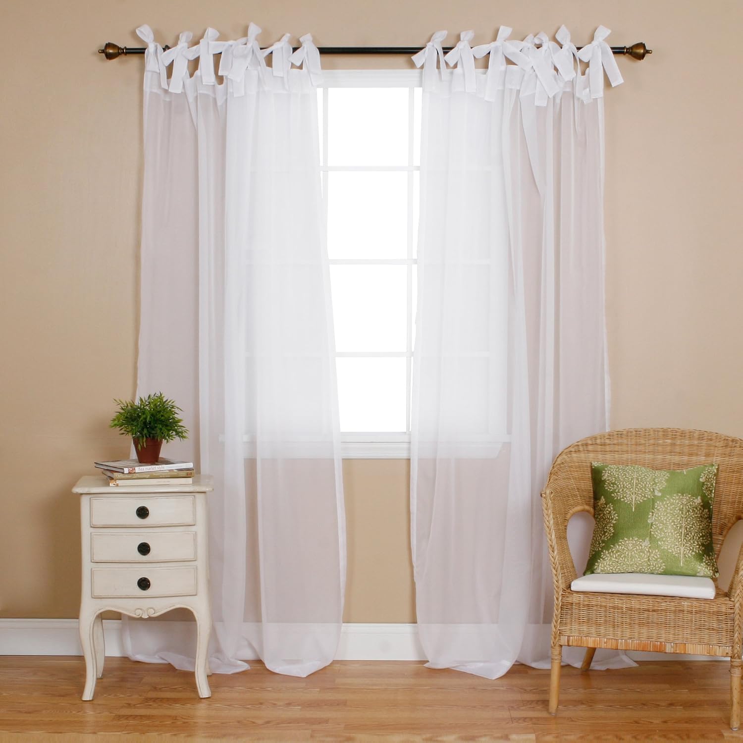 Best Home Fashion Sheer Voile Tie Top Curtain Pair, 84" LSL , New, Free Shippin