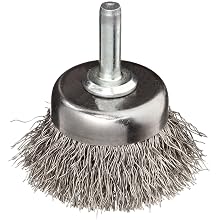 Weiler Stem-Mounted Wire Cup Brush, Round Shank, Stainless Steel 302, Crimped Wire, 1-3/4" Diameter, 0.0118" Wire Diameter, 1/4" Shank, 3/4" Bristle Length, 13000 rpm (Pack of 1)