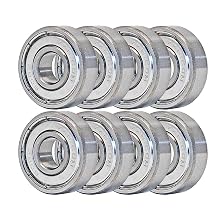 VXB 608 ZZ Skateboard Bearings, Double Shielded, Silver (Pack of 8)