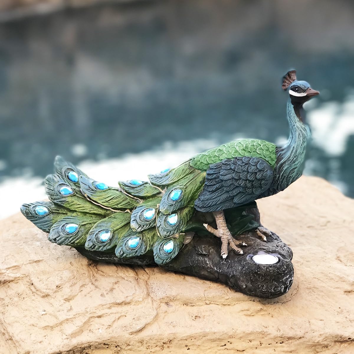 Regal Peacock Perch On Rock Solar Powered Light Decorative Indoor