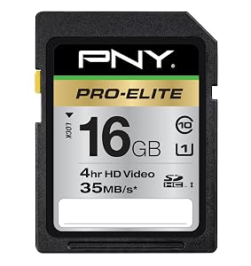 PNY Pro-Elite 16 GB High Speed SDHC CL10 UHS-1 Rated Flash Memory (P-SDH16U1-30-GE)