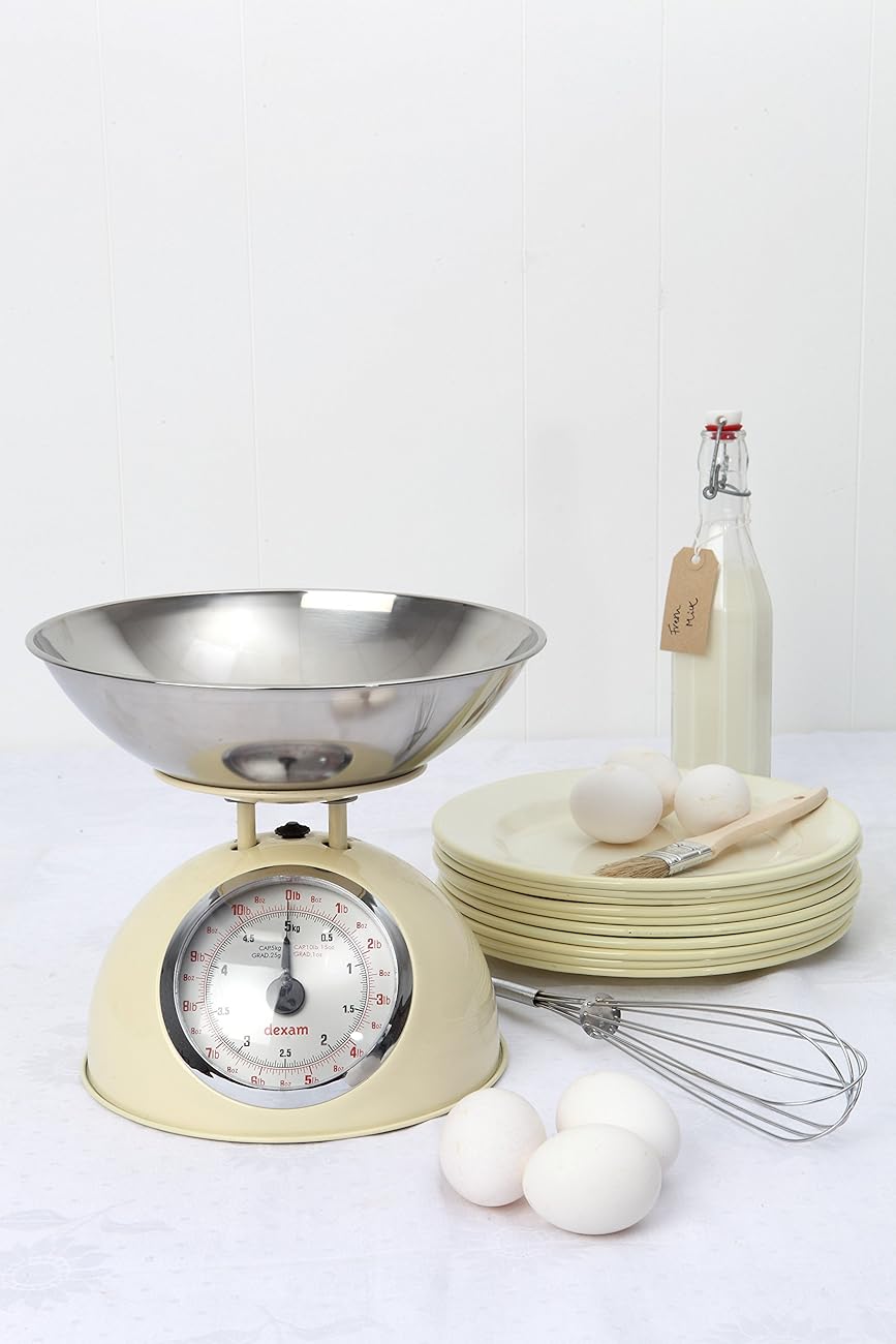 Dexam Retro Kitchen Scales In Cream - 2L Stainless Steel Bowl - Weighs Up To 5Kg 1