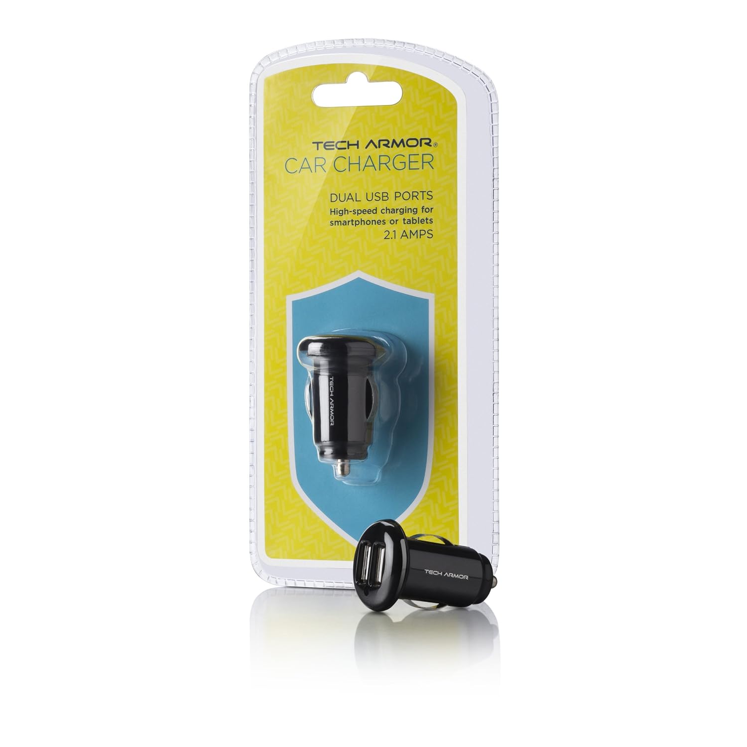 Tech Armor 2.1Amp 10Watt Dual USB Fast Car Charger (Black) for Smartphones and Tablets