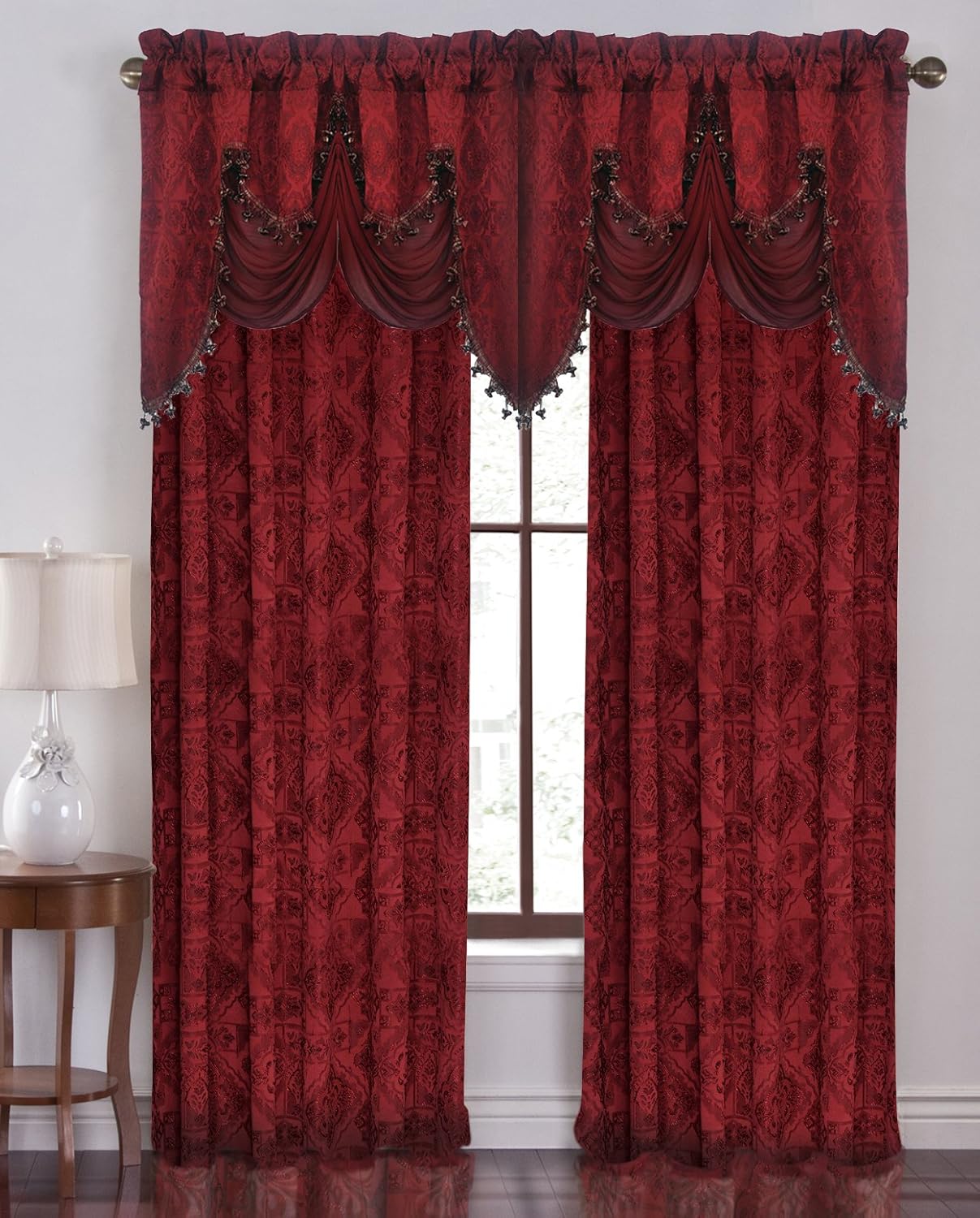 Luxury, PORTOFINO window curtain jacquard Panel 84" long OR fringed
