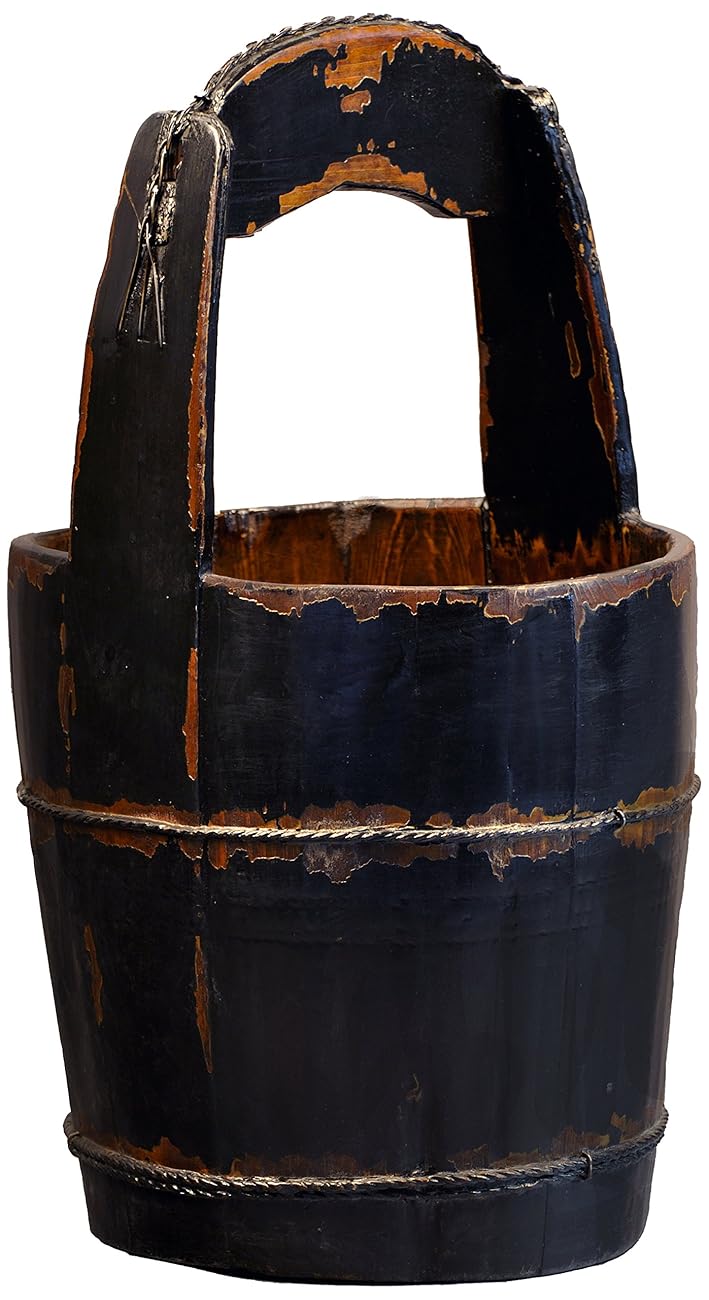 Antique Revival RidgedHandle Wooden Water Bucket, Black