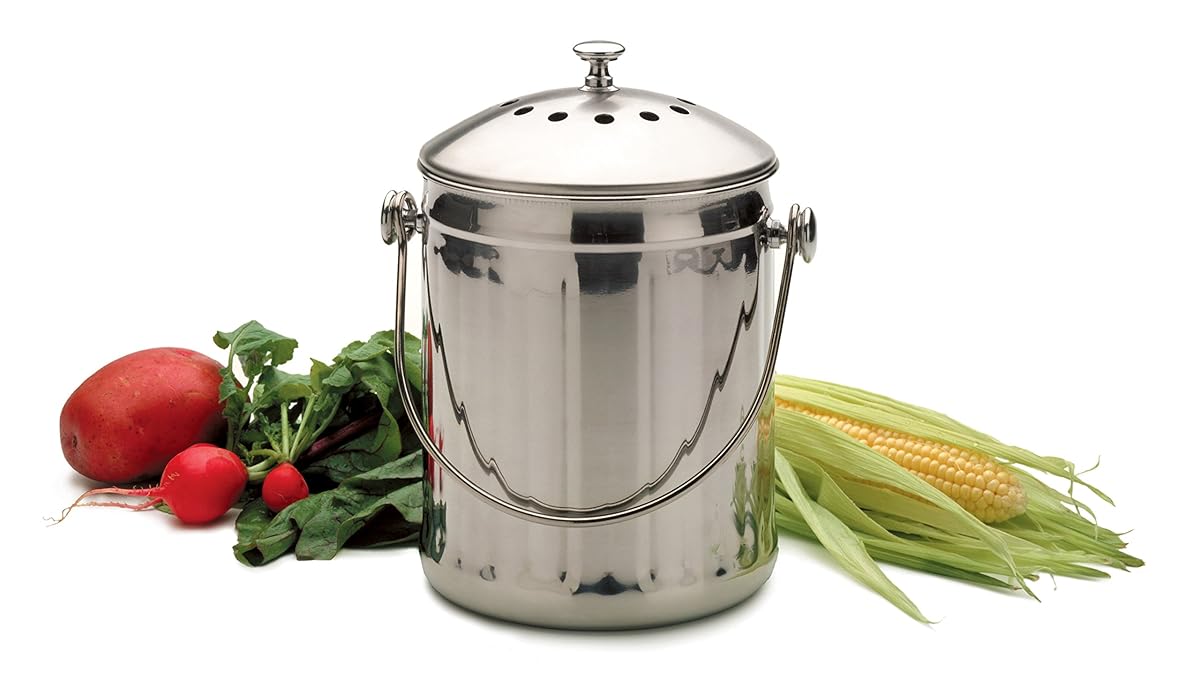 RSVP Stainless Steel Compost Pail, 1Gallon
