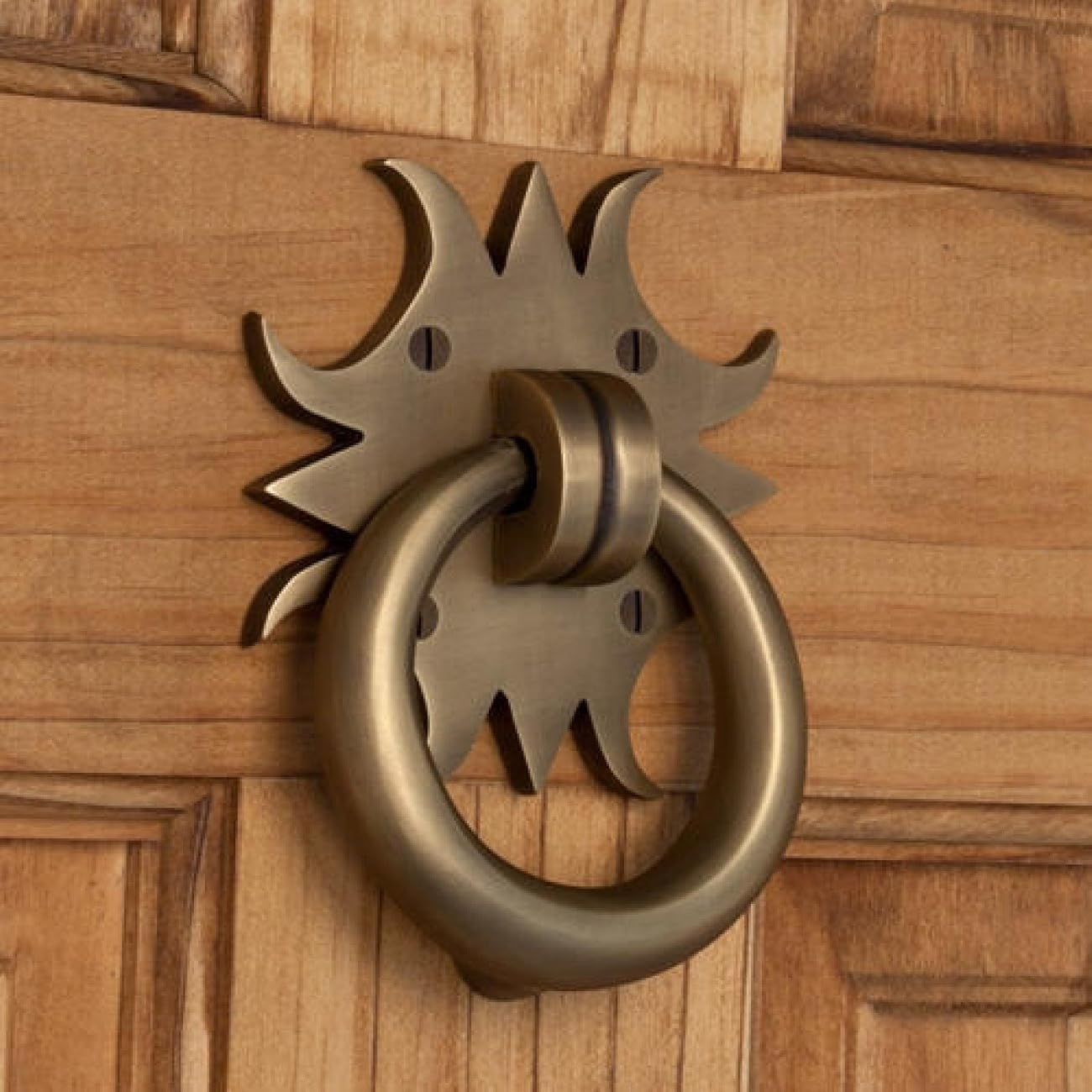 Naiture Solid Brass Sun Shape Door Knocker Antique Brass Finish