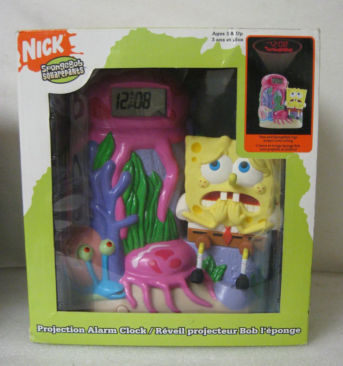 NICKOLODEON SPONGEBOB SQUAREPANTS PROGECTING ALARM CLOCK TIME SPONGEBOB