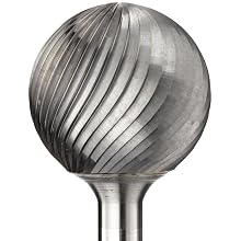 PFERD Ball Carbide Bur, Uncoated (Bright) Finish, Single Cut, Radius End