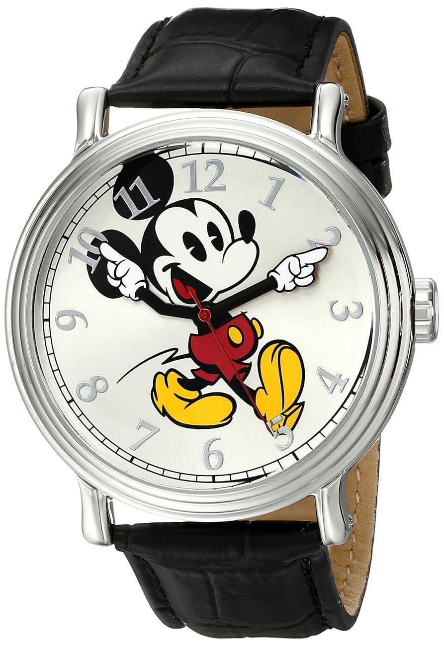 Disney Men's W001868 Mickey Mouse SilverTone Watch with Black Band
