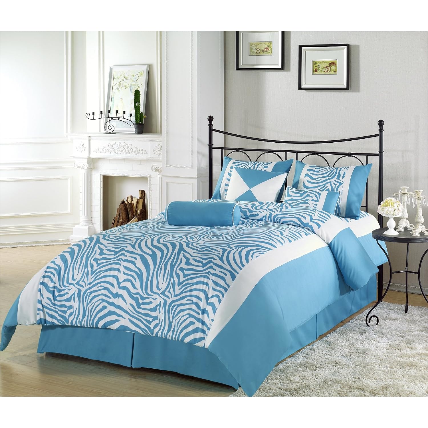 Chezmoi Collection 5pcs Turquoise Blue Safari Zebra Printed Soft Comforter Set Bed-in-a-bag Twin