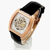 Auguste Galan MECCANIX Mens Rose Gold Mechanical Skeleton Watch with Black Strap. Model: AG-0658