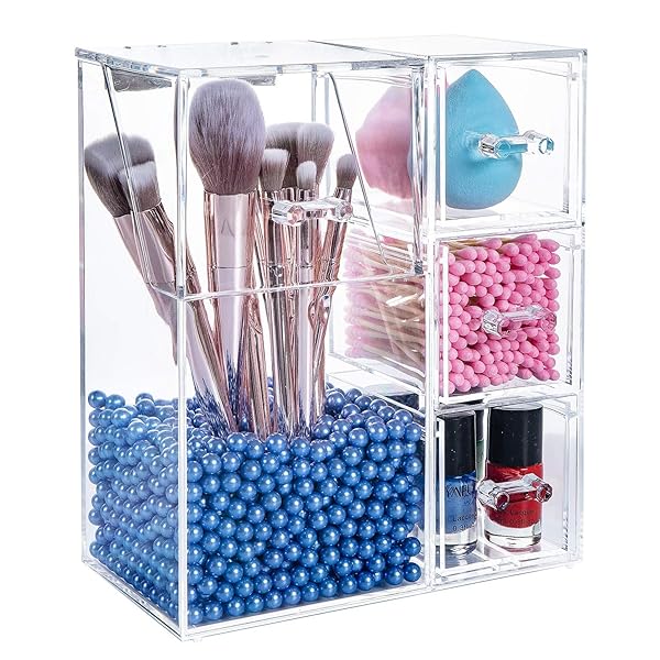 Yoelrsa Acrylic Makeup Box Makeup Brush Holder With Lid And 3