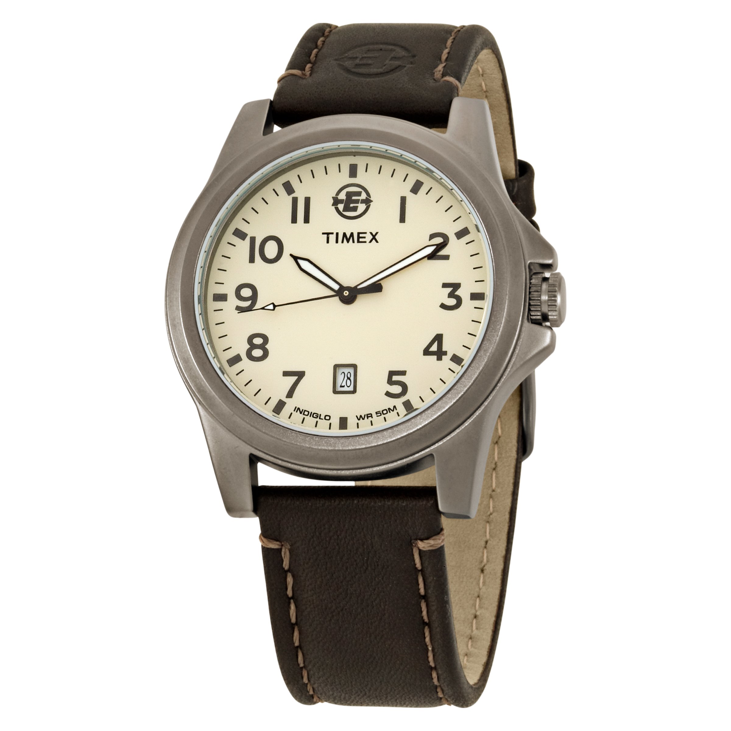 expedition metal field 37mm leather strap watch