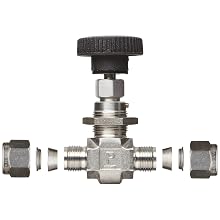 Parker NP6 Series Stainless Steel 316 Needle Valve, Inline, Hand Wheel, PCTFE Tipped Stem, A-Lok Compression Fitting