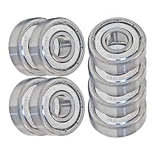 VXB 608 ZZ Skateboard Bearings, Double Shielded, Silver (Pack of 8)