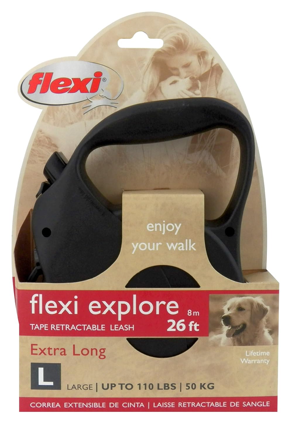 Flexi Explore Retractable Belt Dog Leash, Large, 26Feet Long, Supports