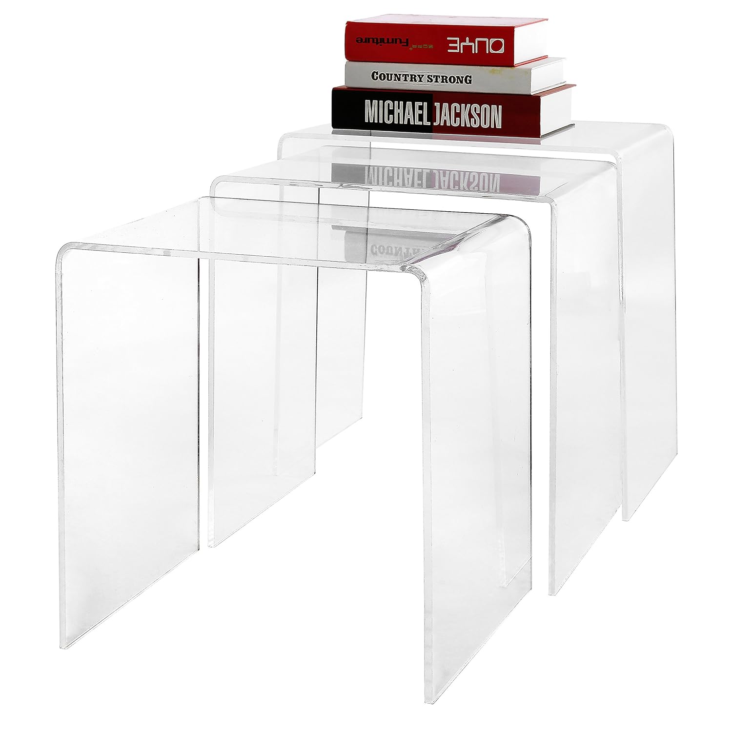 Modern Designer 3 Piece Set Premium Clear Acrylic Nesting Coffee / Side