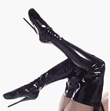 BALLET3000, 7'' Spike Heel Ballet Fetish Thigh Boots in Black Stretch Patent, Devious by Pleaser USA