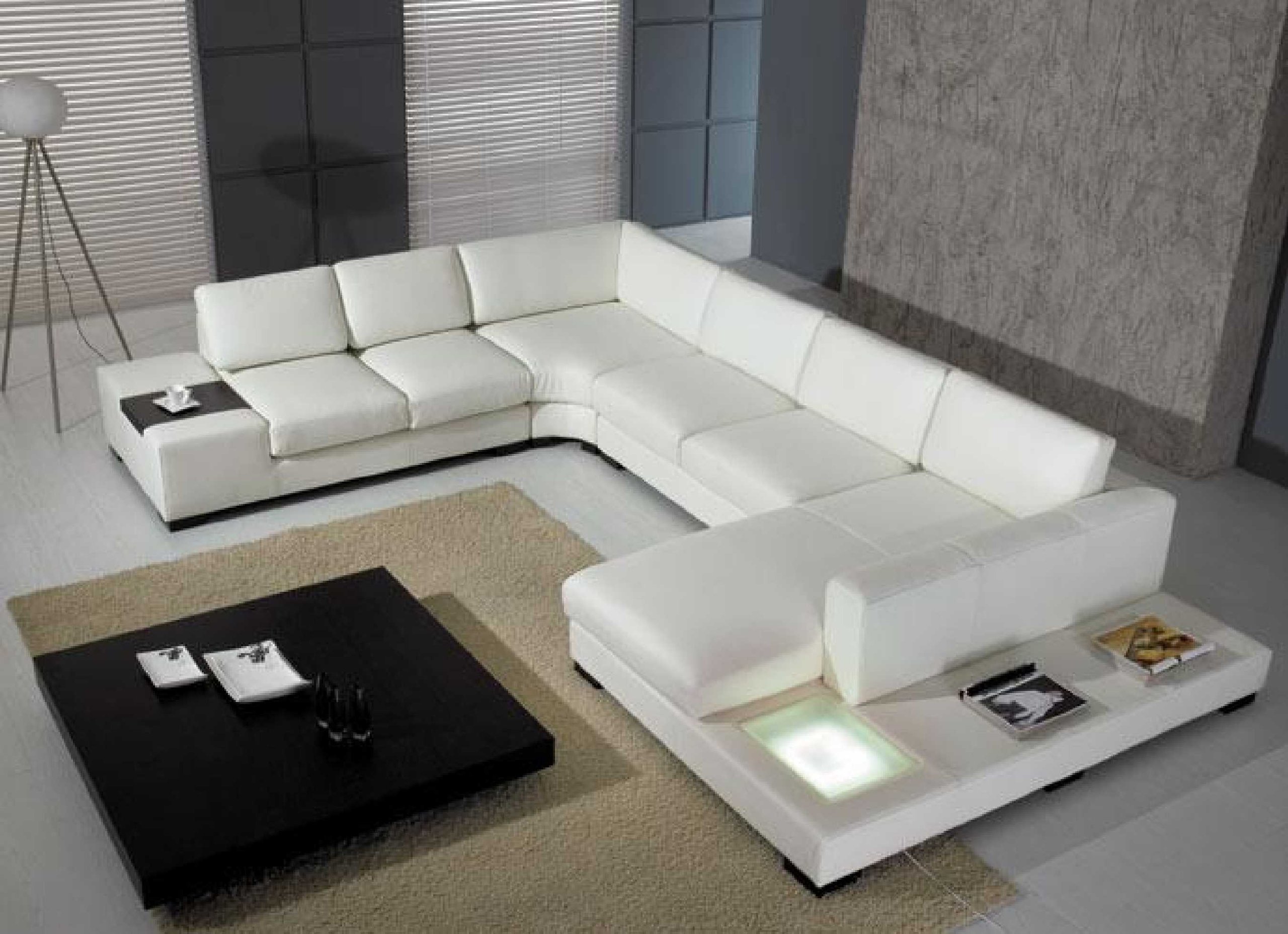T35 White Bonded Leather Sectional Sofa Set with Light