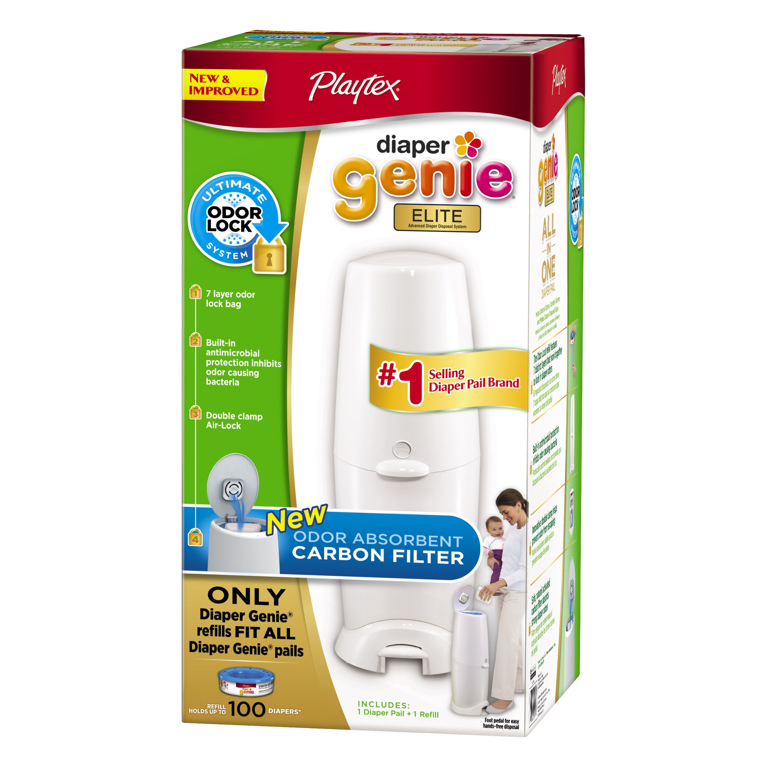 Playtex Diaper Genie Elite Pail System with Odor Lock Carbon Filter