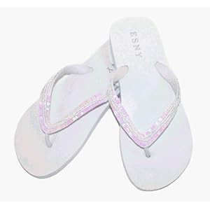 White Beaded Sequin ESNY Flip Flops