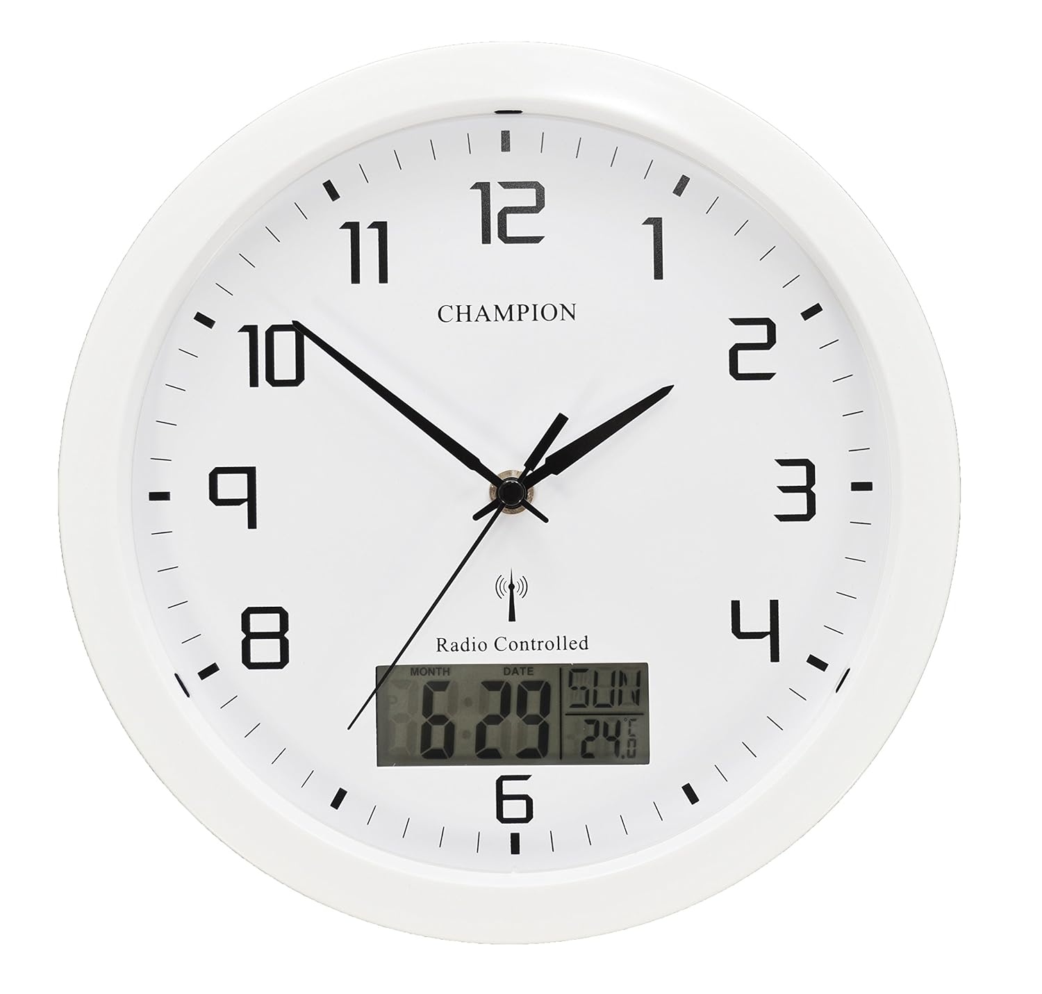 Champion Radio Controlled MSF LCD Day Date Quartz Wall Clock White
