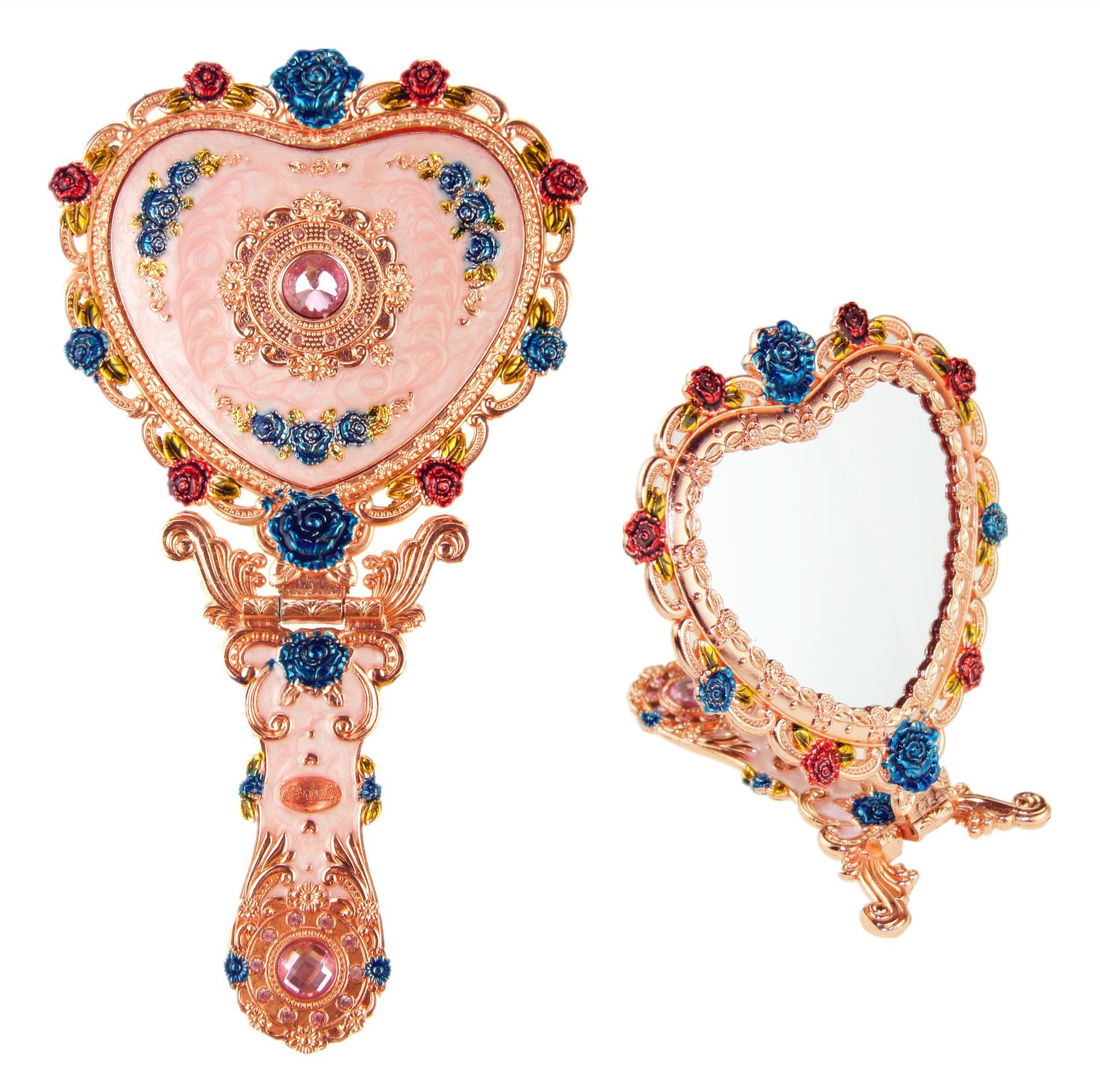 Ivenf Heart Shape Royal Vintage Princess Mirror, HandPainted Metal