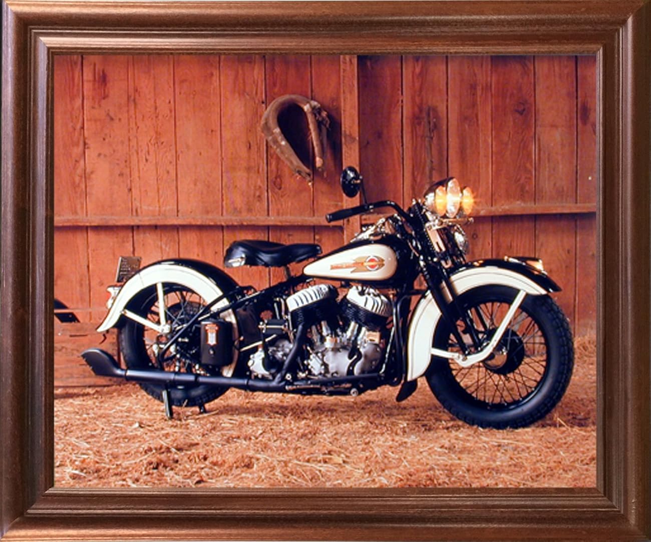 Vintage Flathead Harley Davidson Motorcycle Wall Decor Mahogany Framed