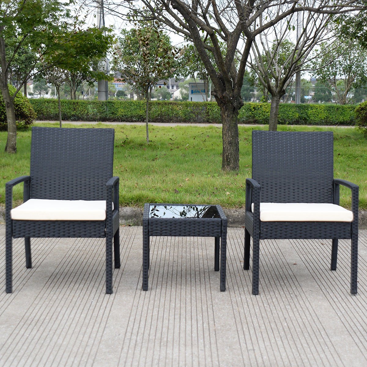 Tangkula 3 PCS Outdoor Rattan Patio Furniture Set Backyard Garden