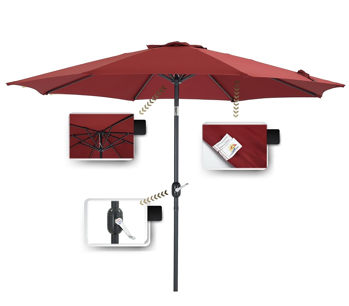 Patio Watcher 9Ft Aluminum Patio Umbrella with Push Button Tilt and