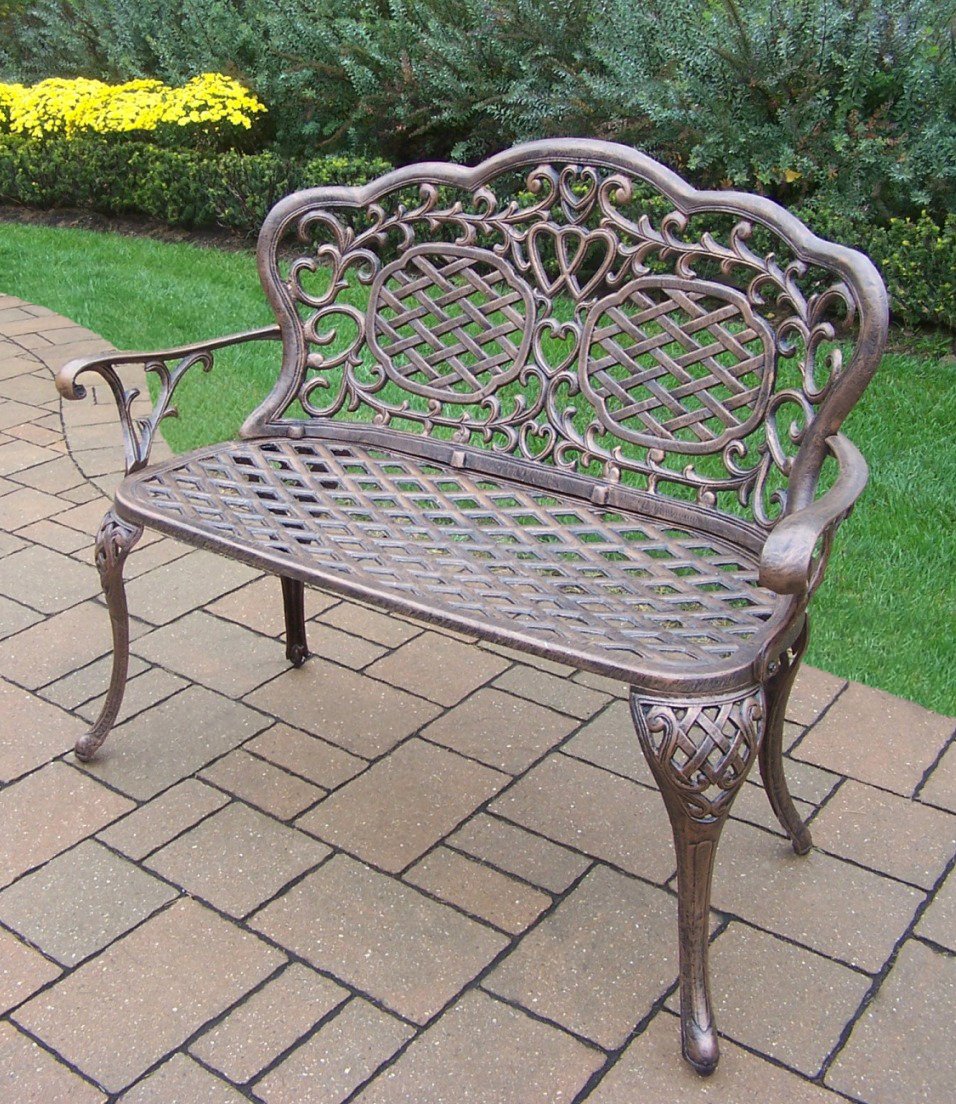 Oakland Living Mississippi Cast Aluminum Love Seat Bench, Antique Bronze