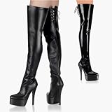 REVENGE-3010, 6'' HEEL, 2'' Platform Pointed Toe Thigh-High Boots in Patent or Leather, Devious by Pleaser USA