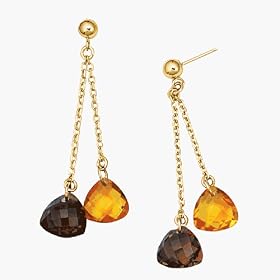 Dazzling 14K Gold Earrings With Smoky Topaz And Citrine
