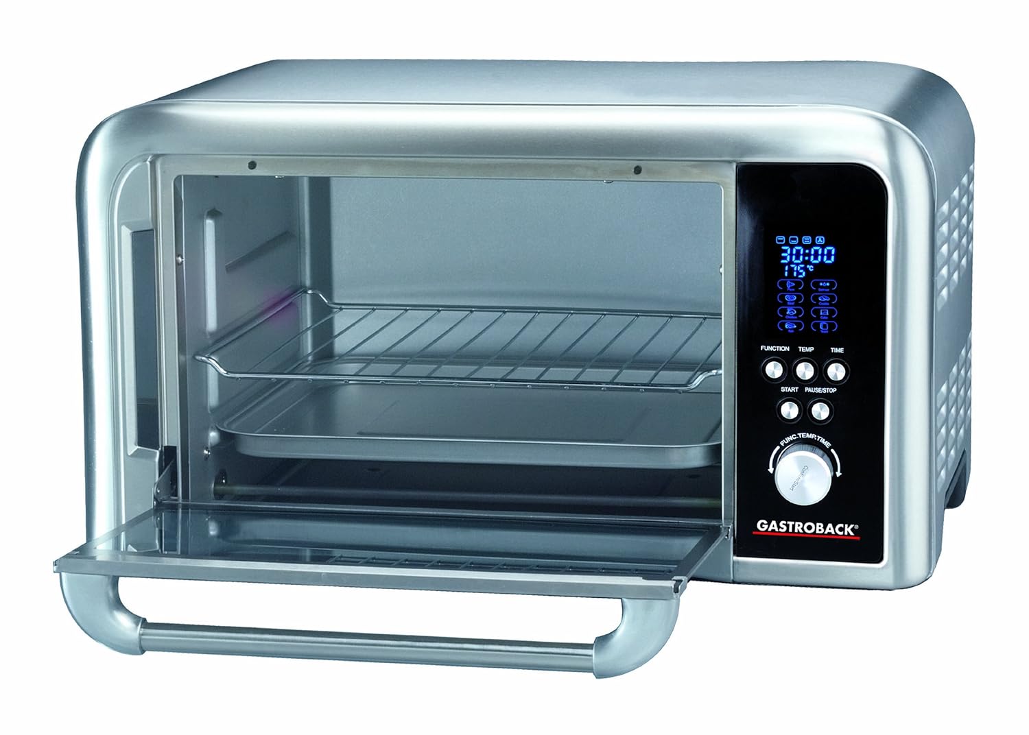 Mini Four Électrique Gastroback 42814 - 26 Litres - 1500W - Tournebroche Et Pierre à Pizza Inclus - Programmateur Électronique