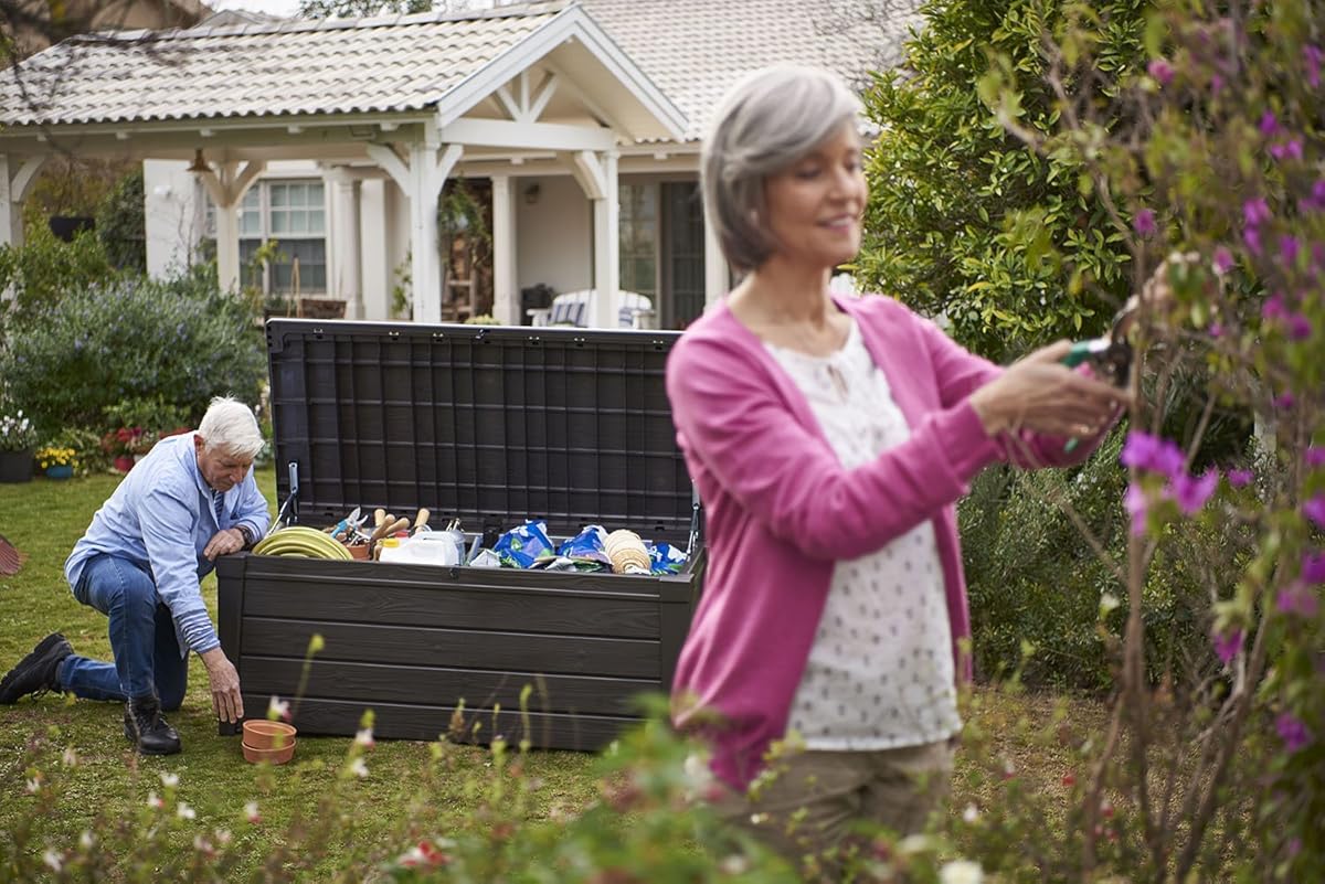 Keter Brightwood 120 Gallon Outdoor Resin Garden Patio Storage