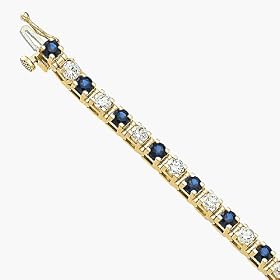 14K Yellow Gold Genuine Blue Sapphire And Diamond Bracelet