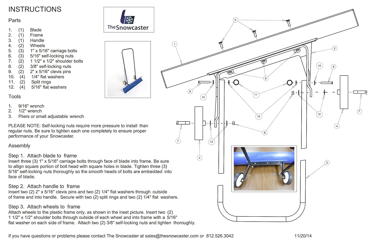 The Snowcaster 30SNC 36Inch BiDirectional Wheeled Snow Pusher, Blue