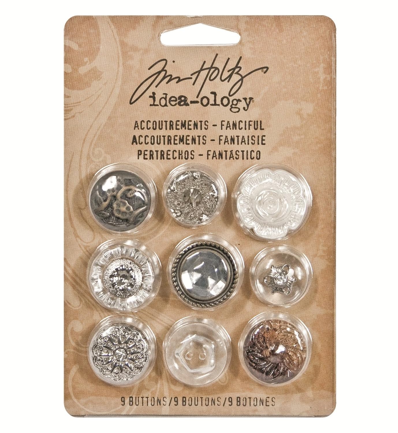  Advantus Accoutrements Buttons by Tim Holtz Idea-ology, Fanciful, 9 per Pack, Various Sizes
