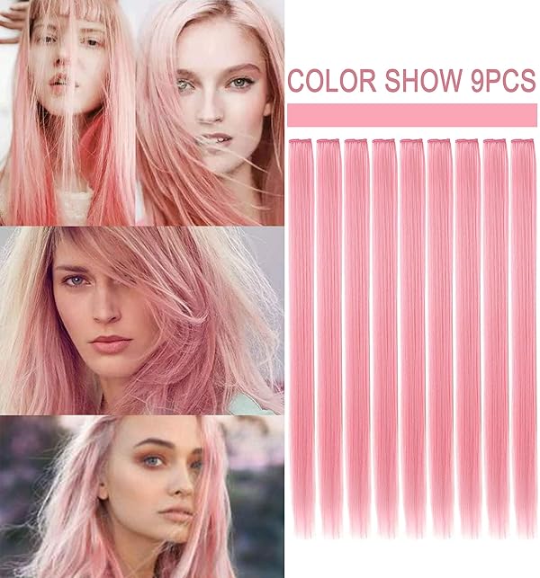 Rhy 9 Pcs Smoke Pink Hair Extensions Clip In Kids Prettyhair Clip