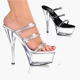 KISS-203-1, 6'' Stiletto Heel Three-Band Platform Slide With Rhinestones, Sizes 5-14, by Pleaser USA