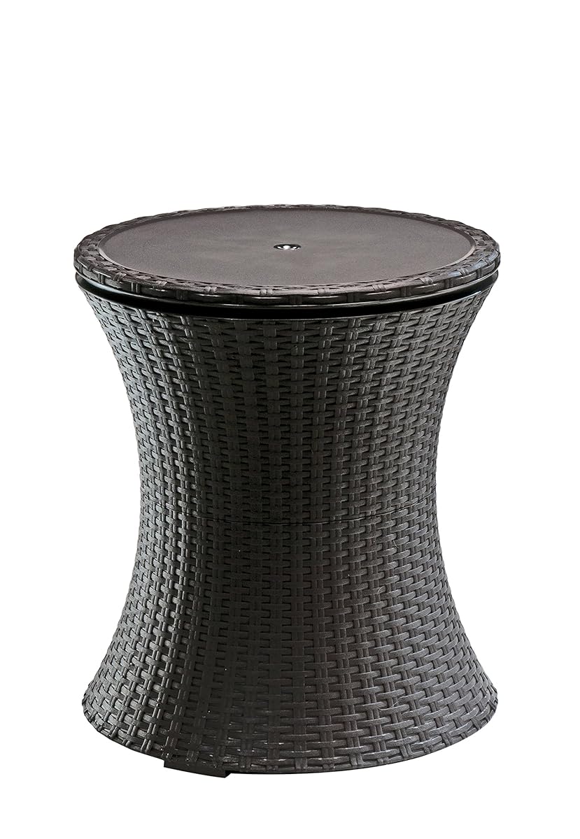 Keter 7.5Gal Cool Bar Rattan Style Outdoor Patio Pool Cooler Table, Brown