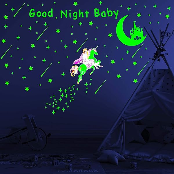 358 Pcs Glow In Dark Stars And Unicorn Wall Decal Glowing Moon