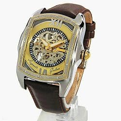 Auguste Galan MECCANIX Mens Mechanical "Skeleton" Watch with Brown Strap. Model: AG-4625